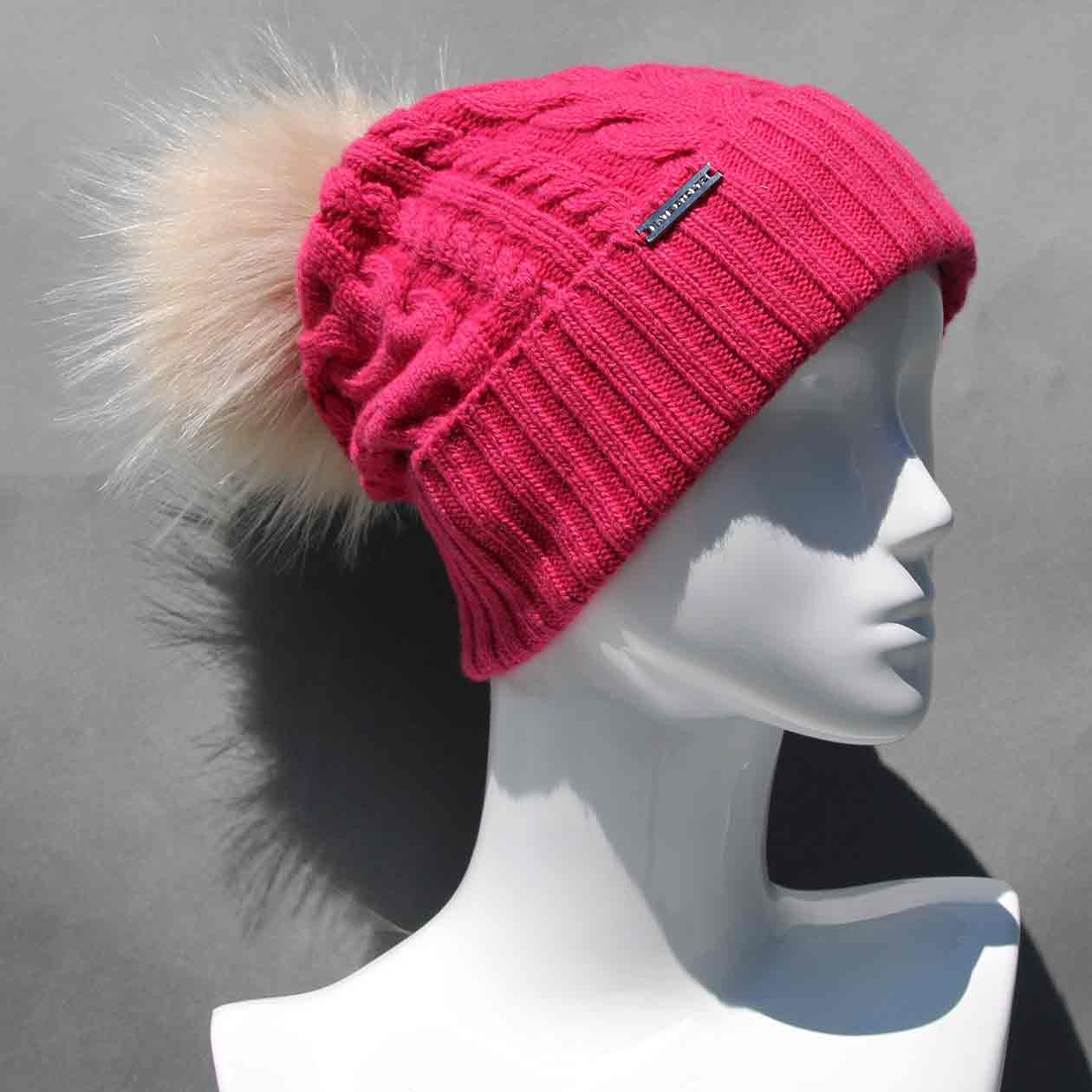 Cable Knit Hat with Faux Fur Pom Pom /Multiple Colors