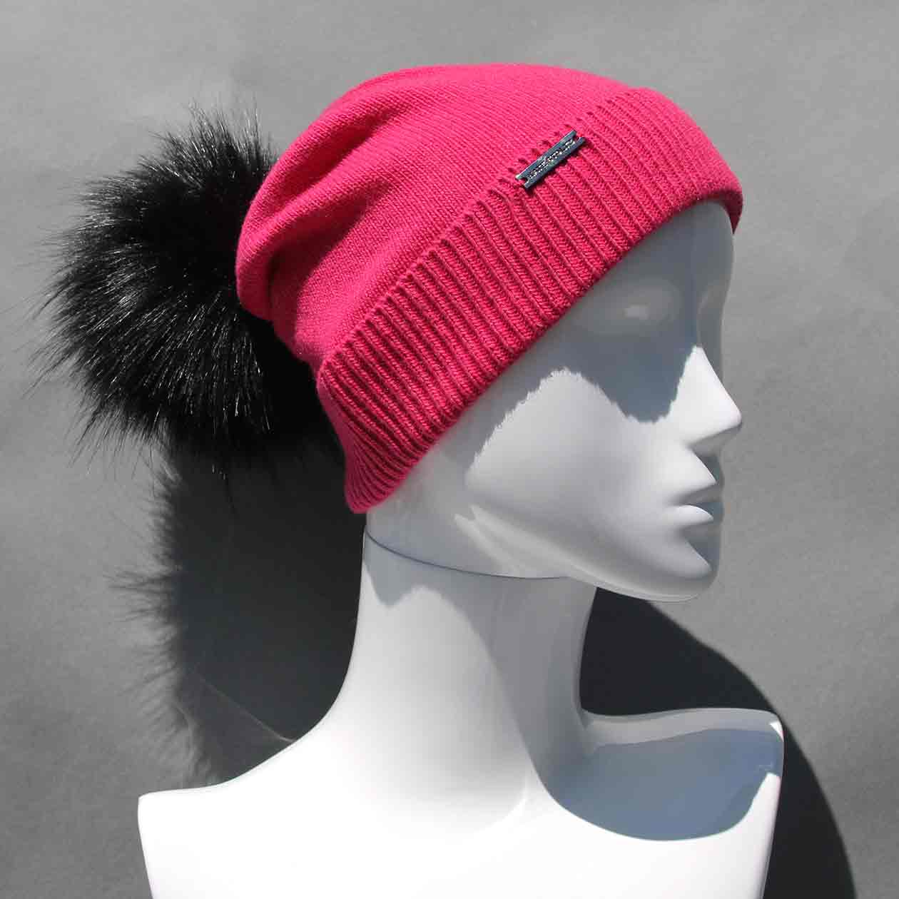 Classic Knit Cashmere Hat with Faux Fur Pom Pom /Multiple Colors