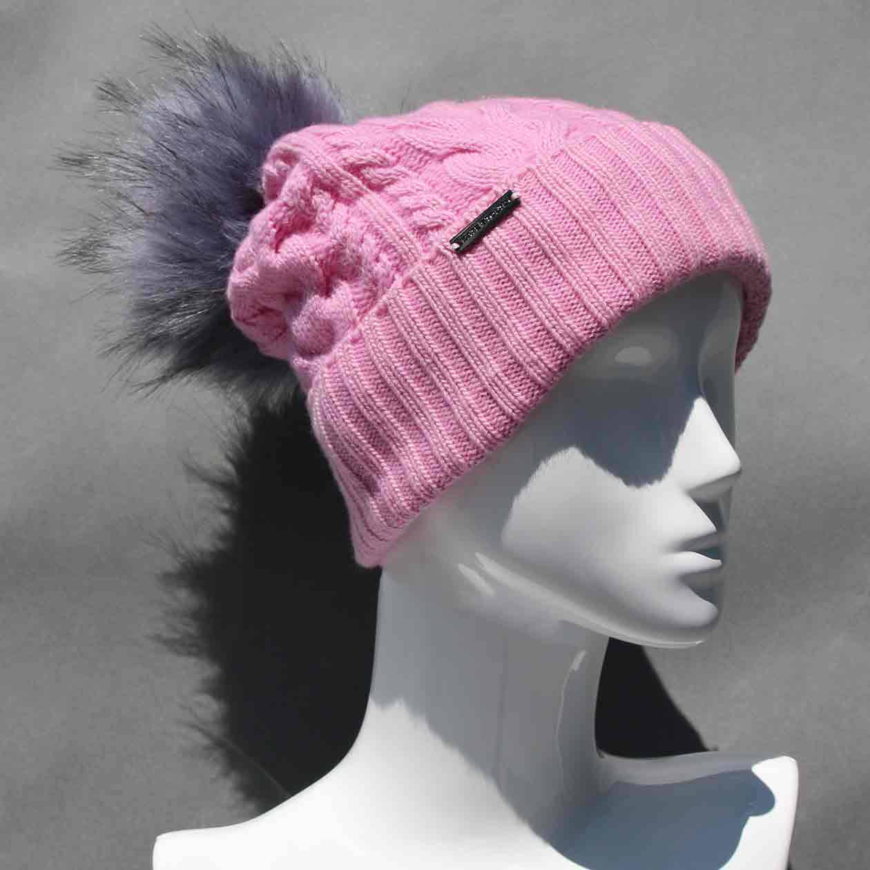 Cable Knit Hat with Faux Fur Pom Pom /Multiple Colors