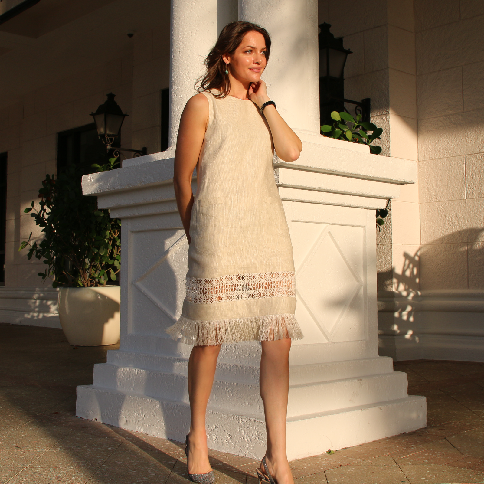    raffia-fringe-hem-linen-dress-with-pockets