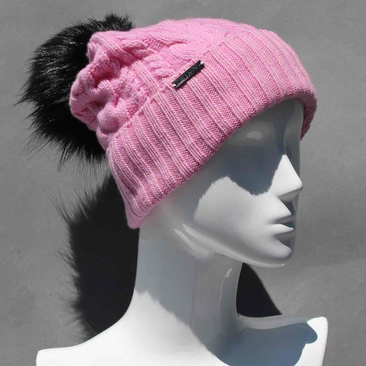 Cable Knit Hat with Faux Fur Pom Pom /Multiple Colors