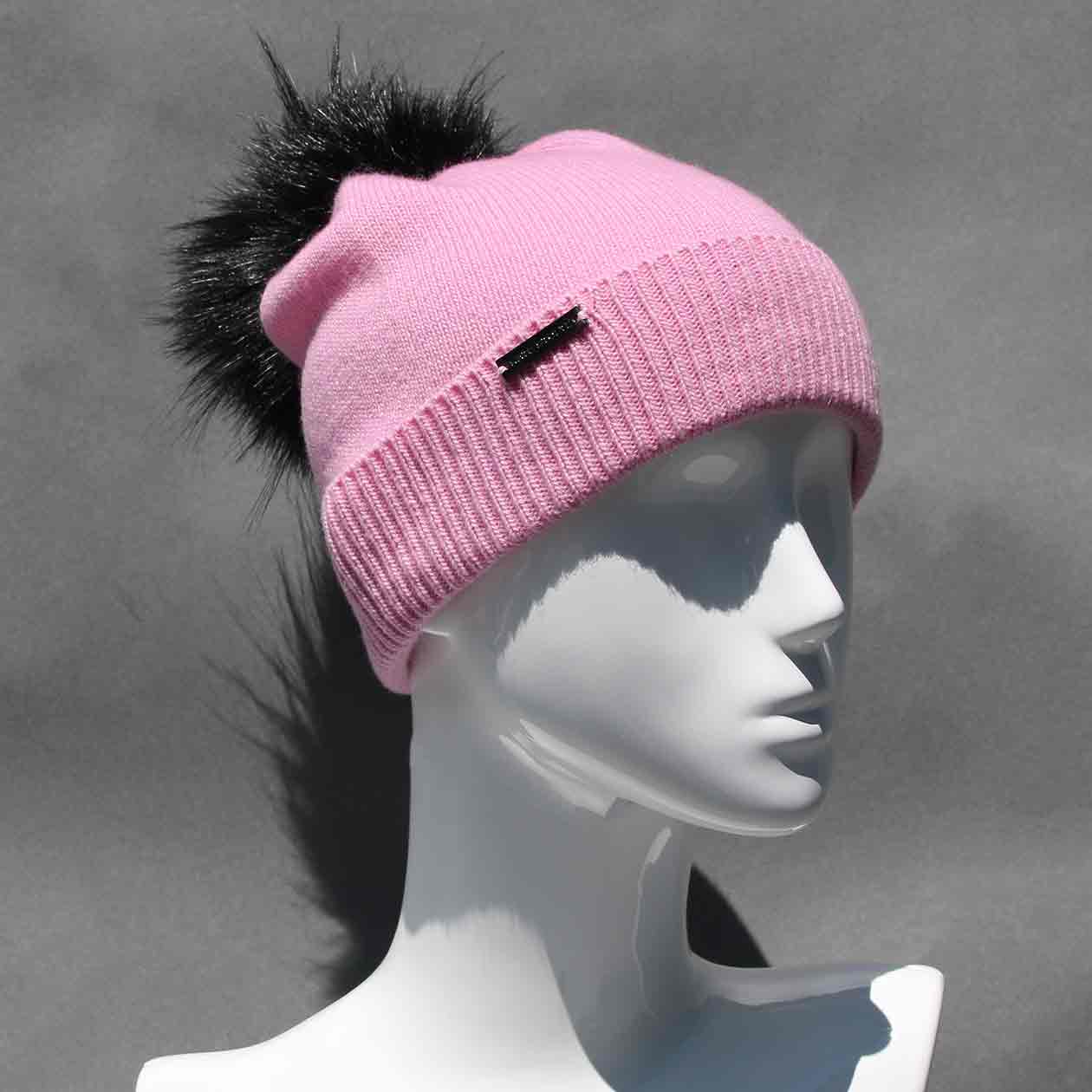 Classic Knit Cashmere Hat with Faux Fur Pom Pom /Multiple Colors