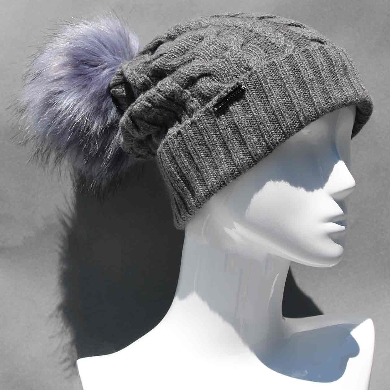 Cable Knit Hat with Faux Fur Pom Pom /Multiple Colors