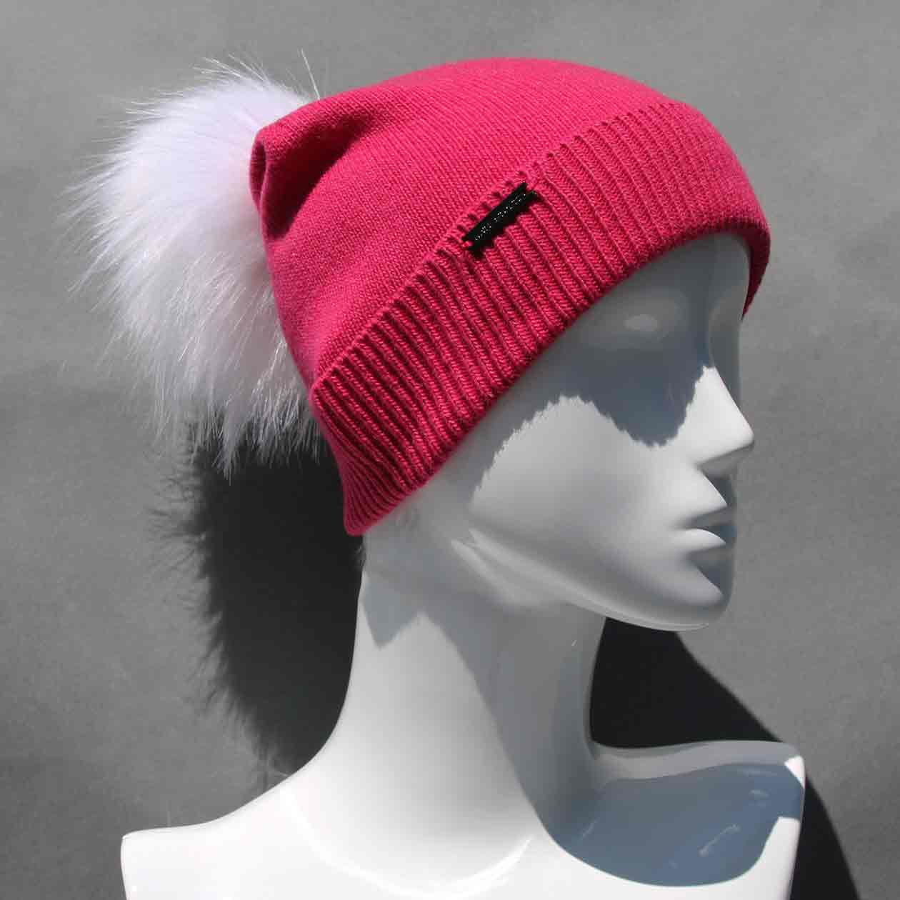 Classic Knit Cashmere Hat with Faux Fur Pom Pom /Multiple Colors