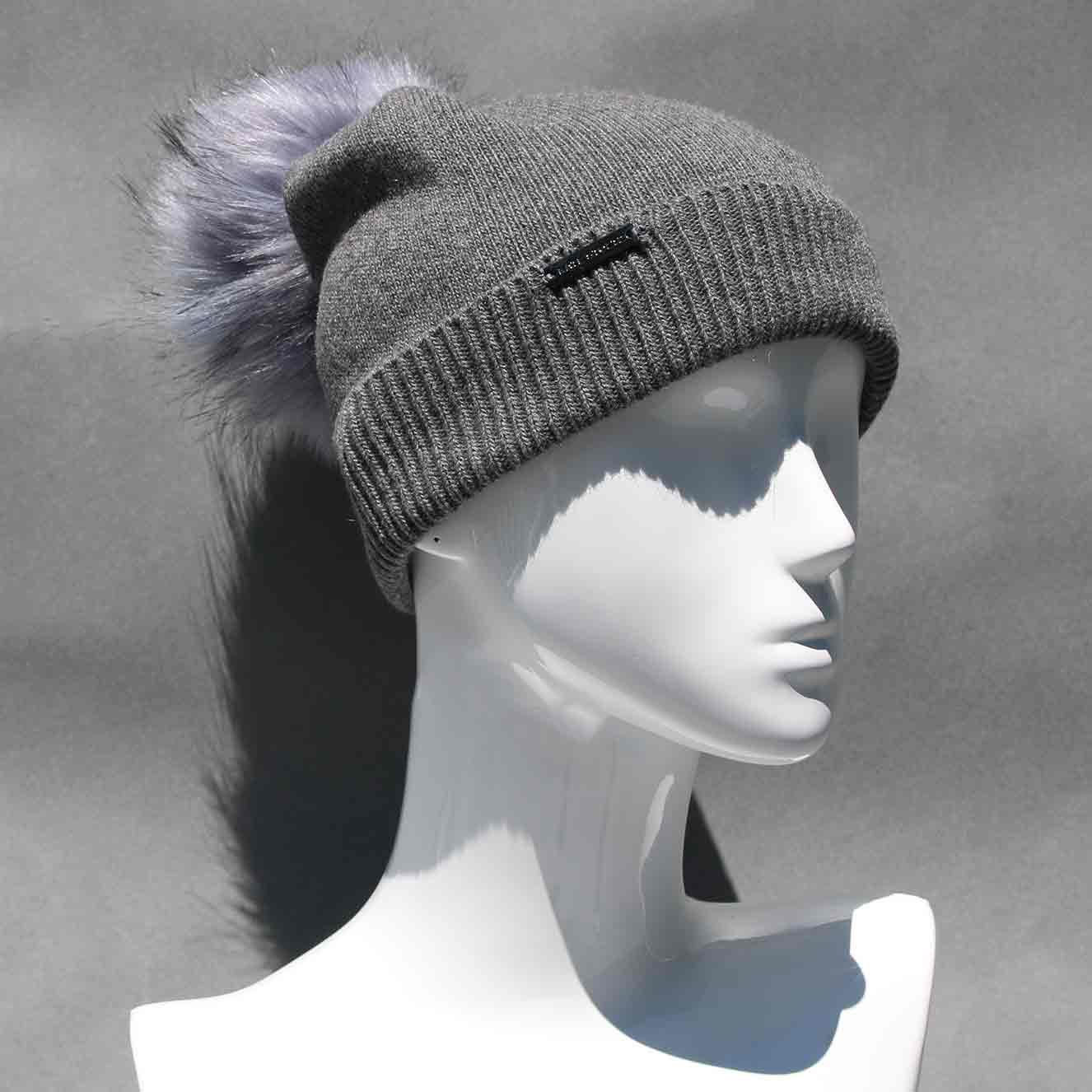 Classic Knit Cashmere Hat with Faux Fur Pom Pom /Multiple Colors