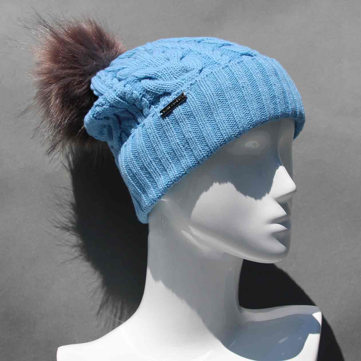 Cable Knit Hat with Faux Fur Pom Pom /Multiple Colors