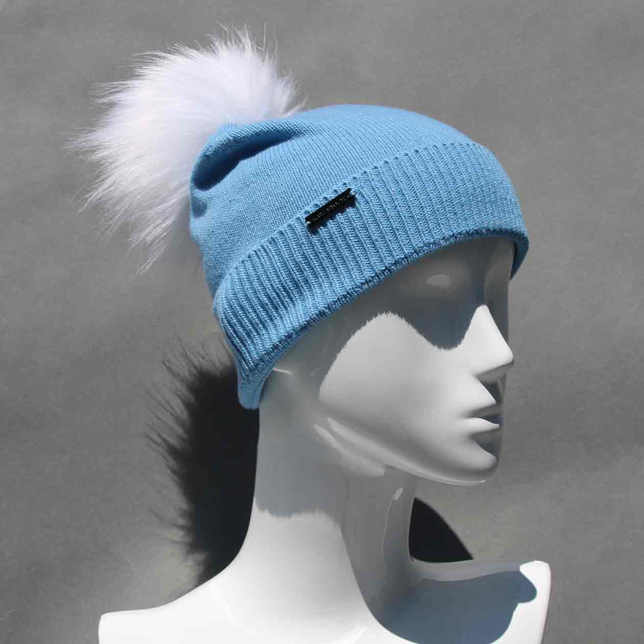 Classic Knit Cashmere Hat with Faux Fur Pom Pom /Multiple Colors