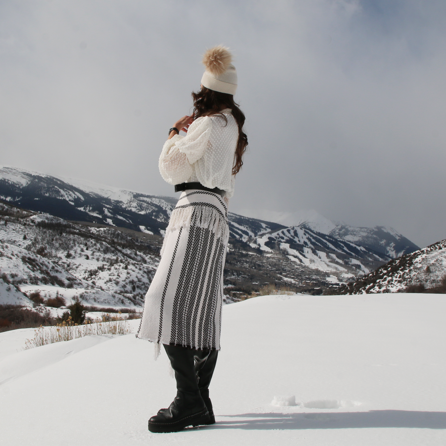       striped-woven-black-and-white-cotton-skirt