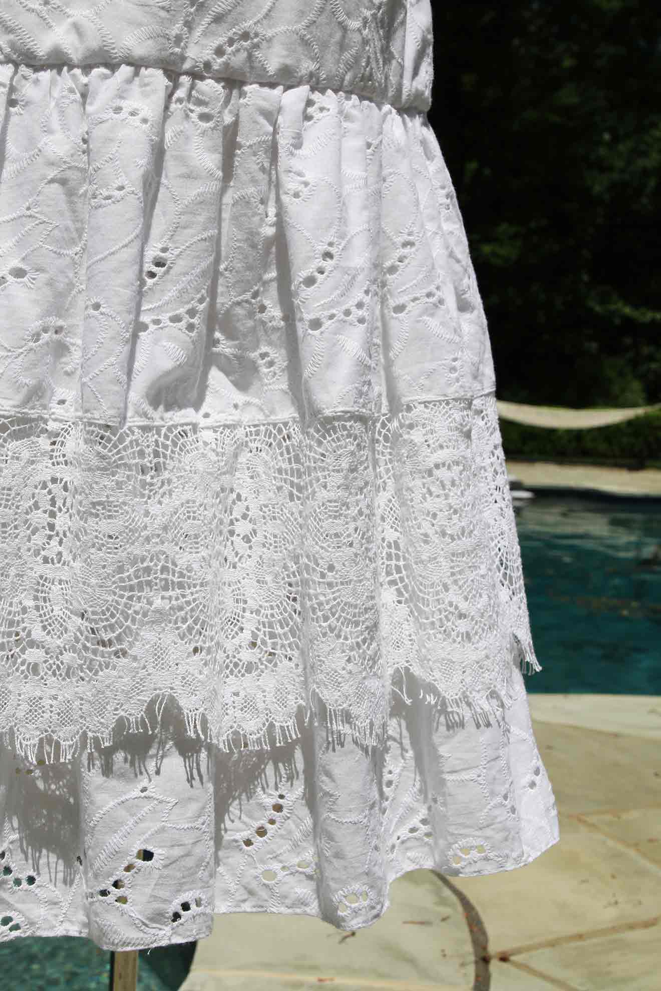 Caicos Tiered Lace and Embroidered Cotton Skirt/ Tailored or Loose Fit