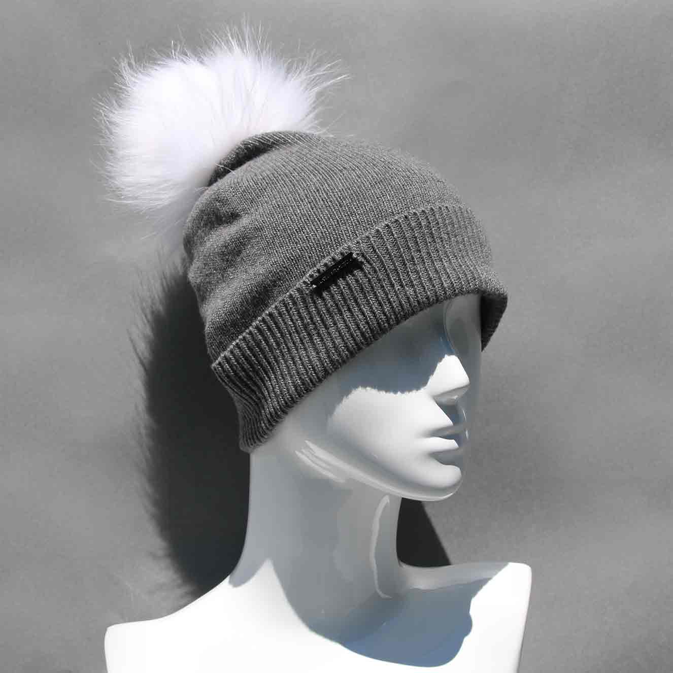 Classic Knit Cashmere Hat with Faux Fur Pom Pom /Multiple Colors