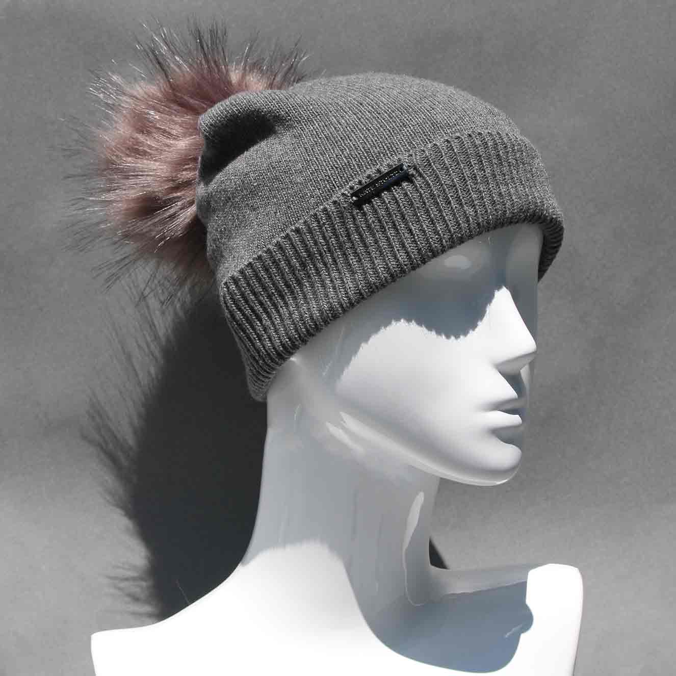 Classic Knit Cashmere Hat with Faux Fur Pom Pom /Multiple Colors