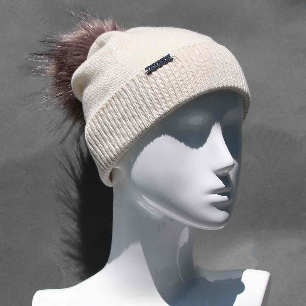 Classic Knit Cashmere Hat with Faux Fur Pom Pom /Multiple Colors