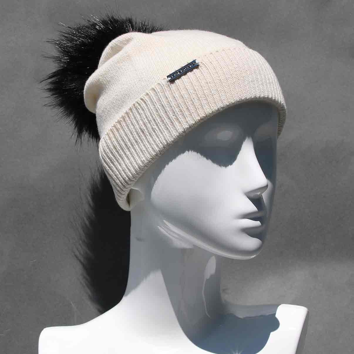 Classic Knit Cashmere Hat with Faux Fur Pom Pom /Multiple Colors