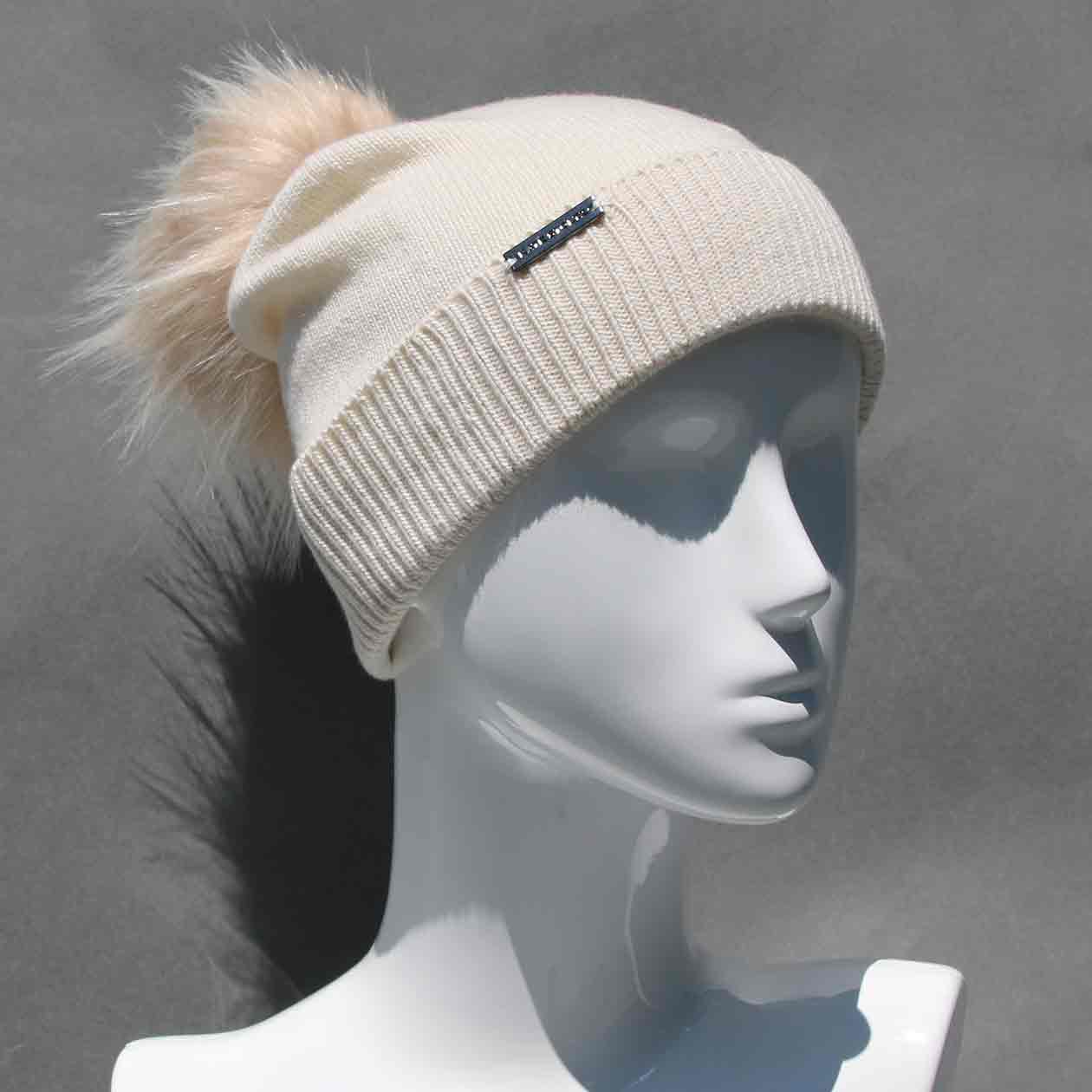 Classic Knit Cashmere Hat with Faux Fur Pom Pom /Multiple Colors