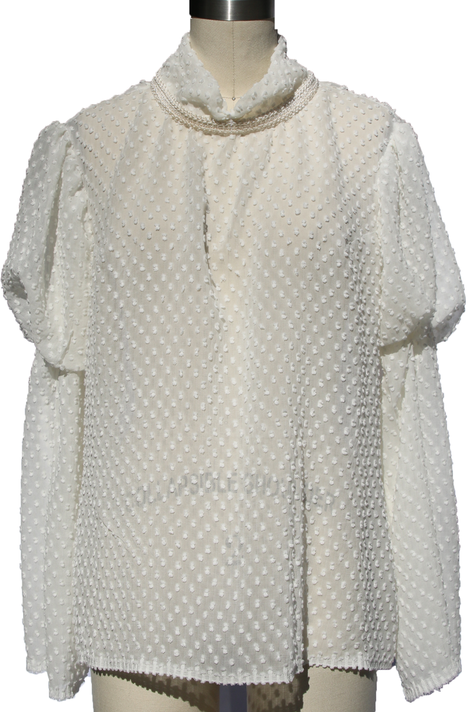 white-dot-silk-puff-sleeve-sheer-blouse