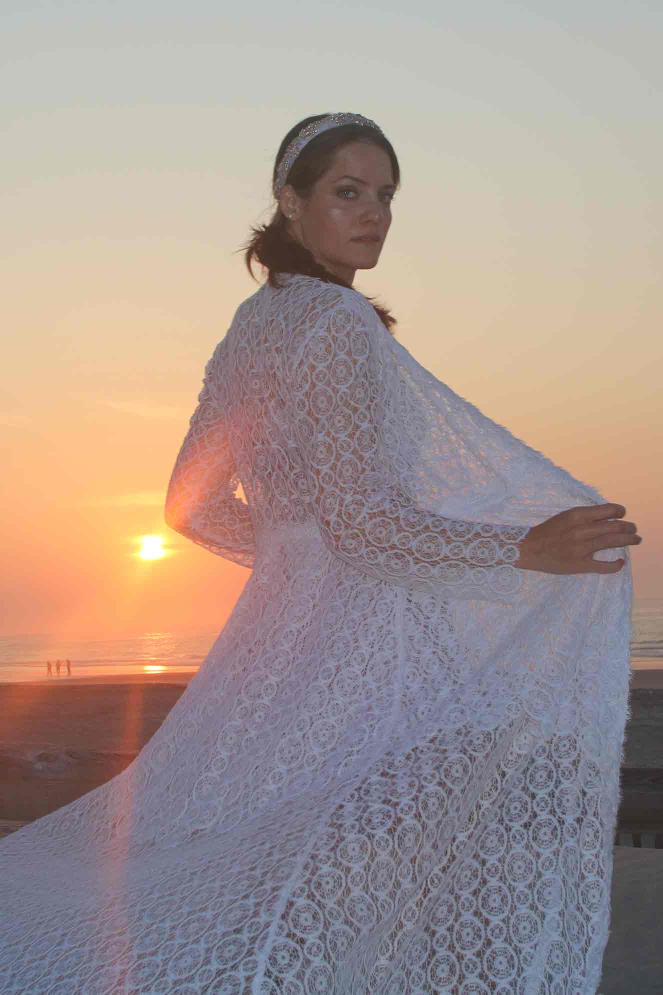 Tiered Crochet Lace Coverup with Leaf Appliqué/ Black or White Color Available