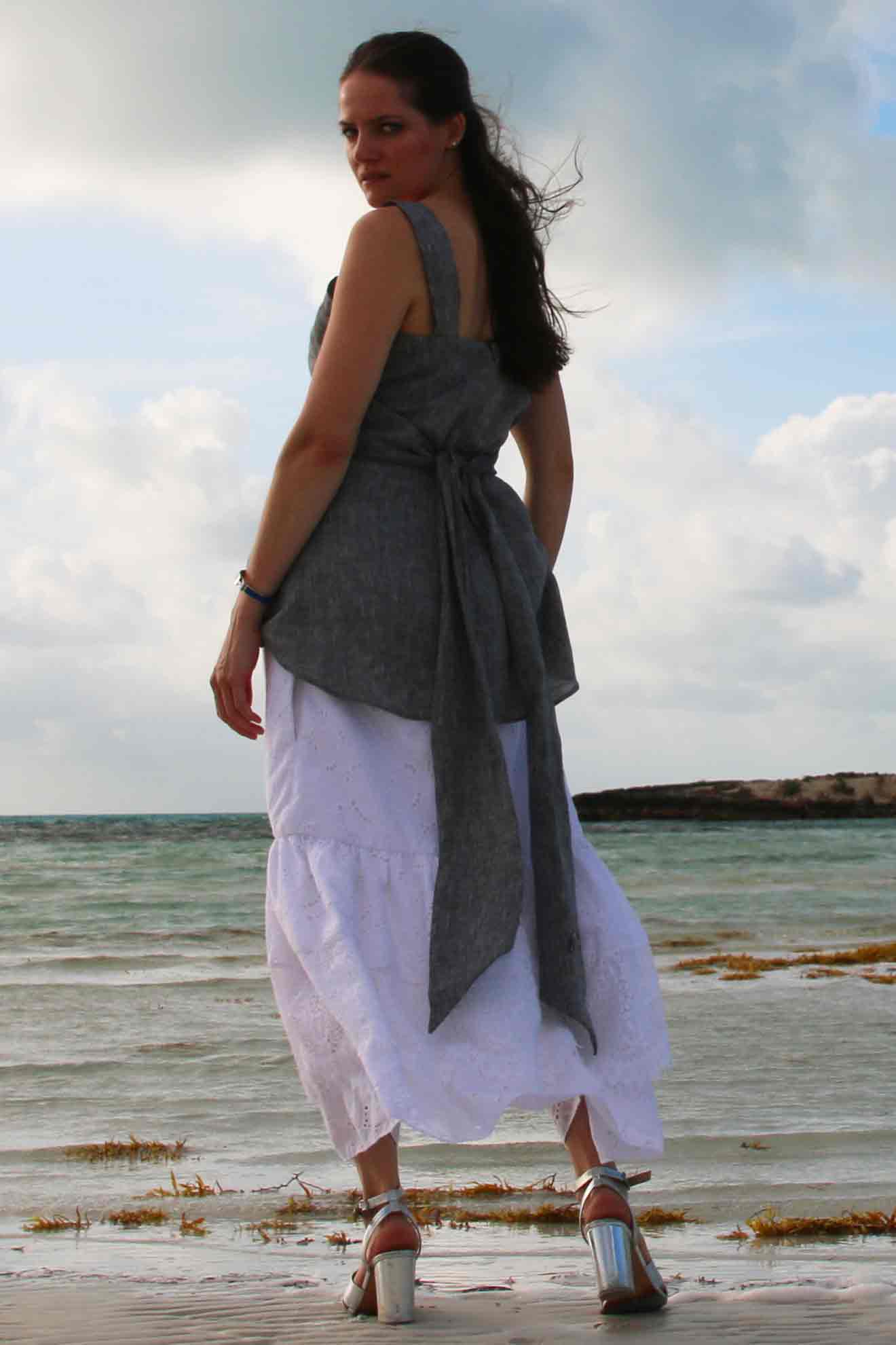 Caicos Tiered Lace and Embroidered Cotton Skirt/ Tailored or Loose Fit