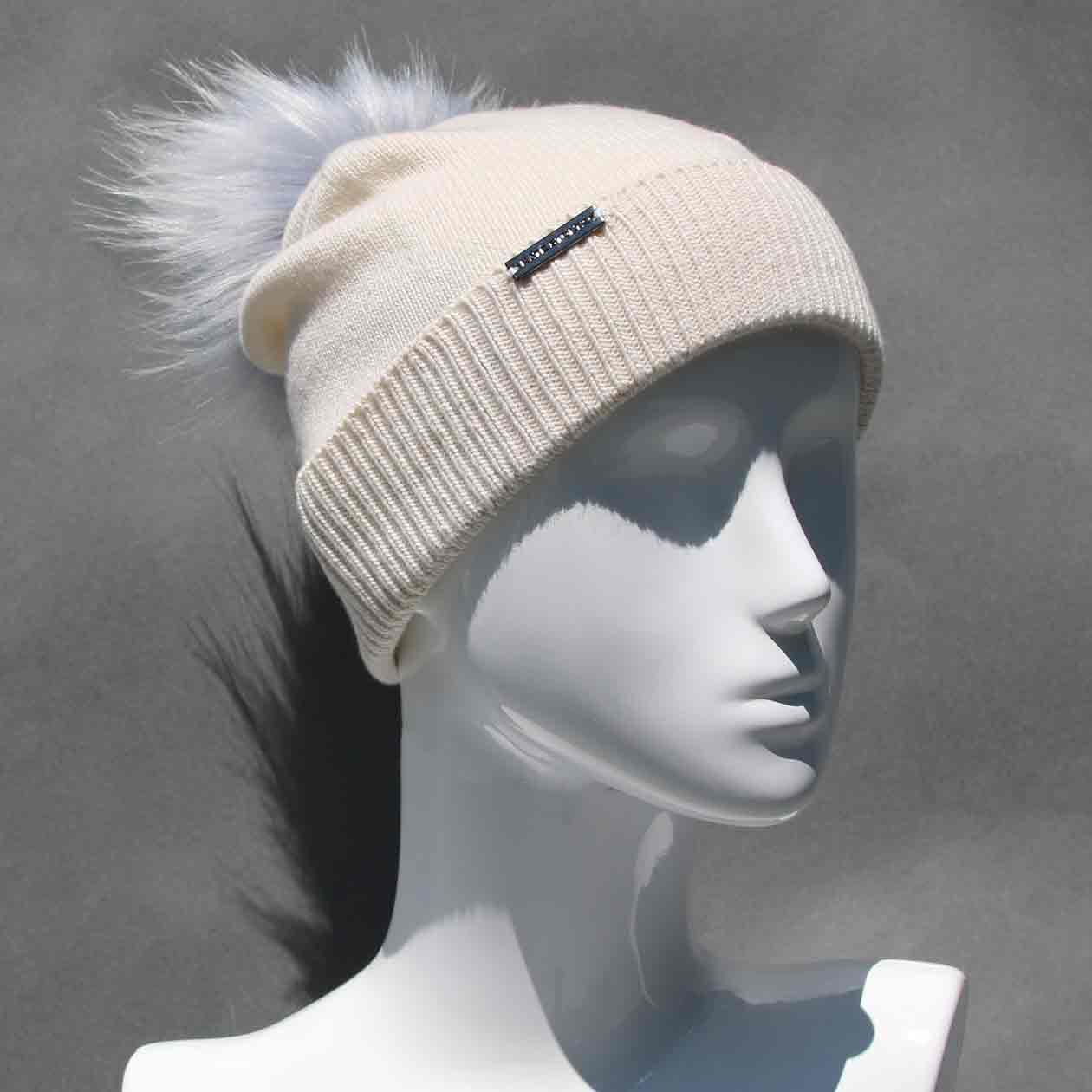 Classic Knit Cashmere Hat with Faux Fur Pom Pom /Multiple Colors